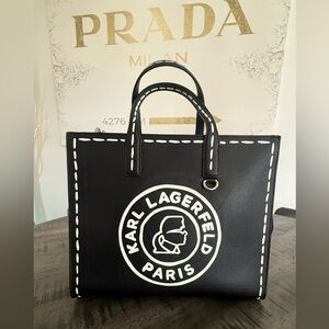 Karl Lagerfeld Black Tote with White Logo Stitching